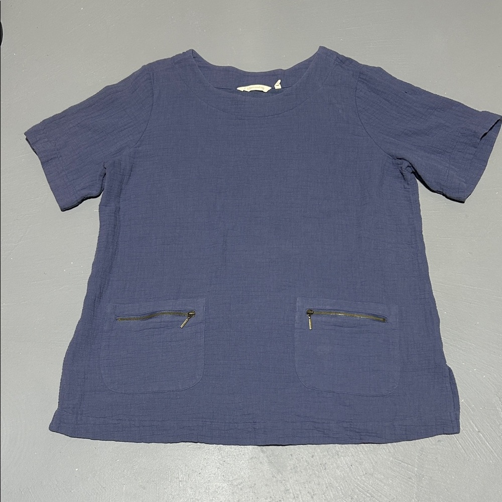 Soft Surroundings Blue Thick Premium Shirt with Two Zip Pockets (Women’s Large)
